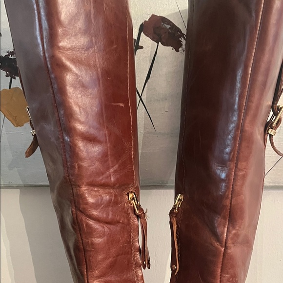 Women's Tall Brown Leather Heeled Riding Boots - Picture 8 of 10